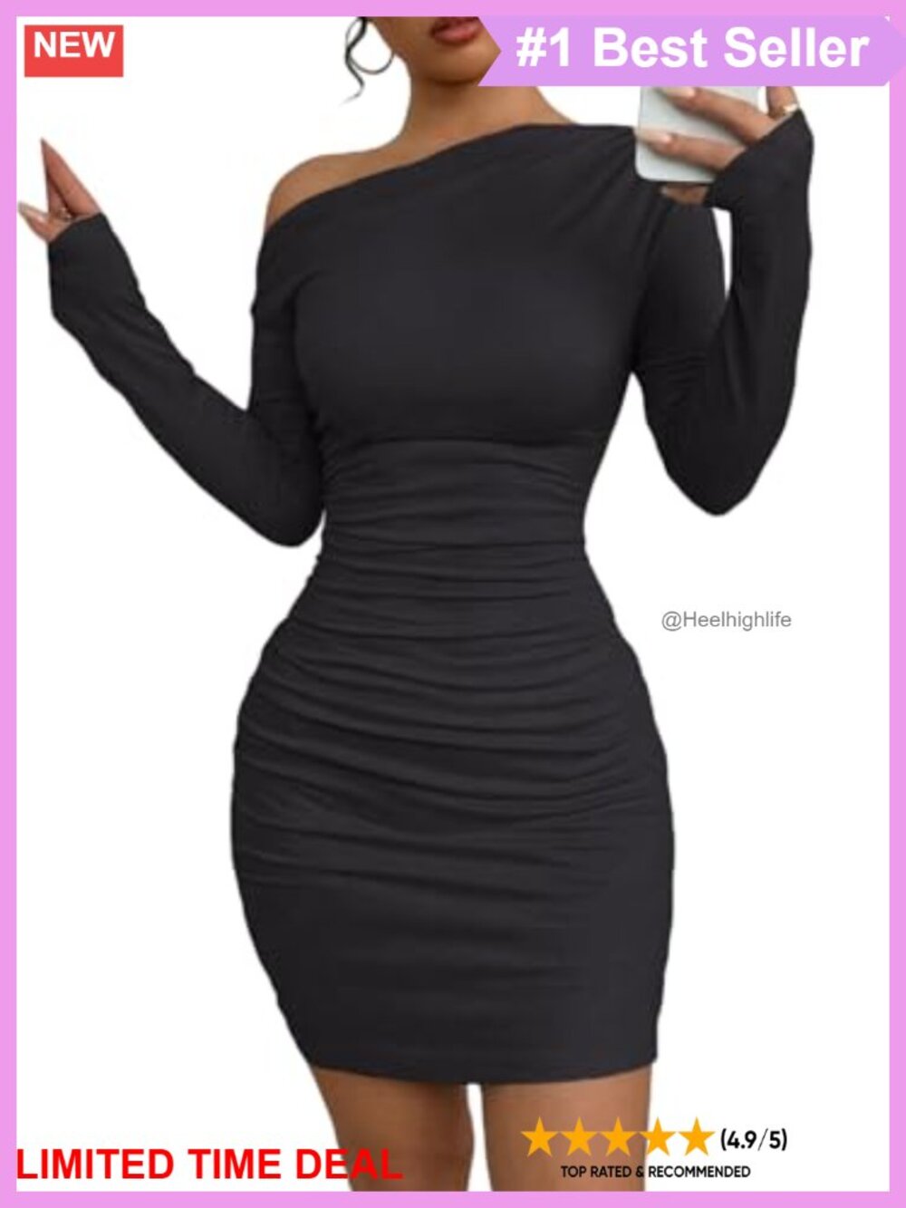Off the Shoulder Ruched Bodycon Mini Dress Long Sleeve Party Club